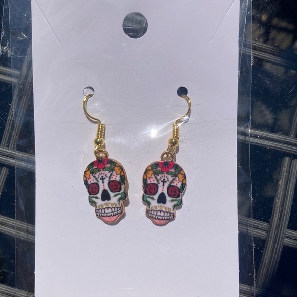 Jewelry - 39.      Nickel free lead free wire “ sugar skull” earrings. Handmade. Item # 39